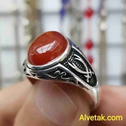 Kırmızı Akik Taşlı 925 Ayar Gümüş Erkek Yüzük : 00034